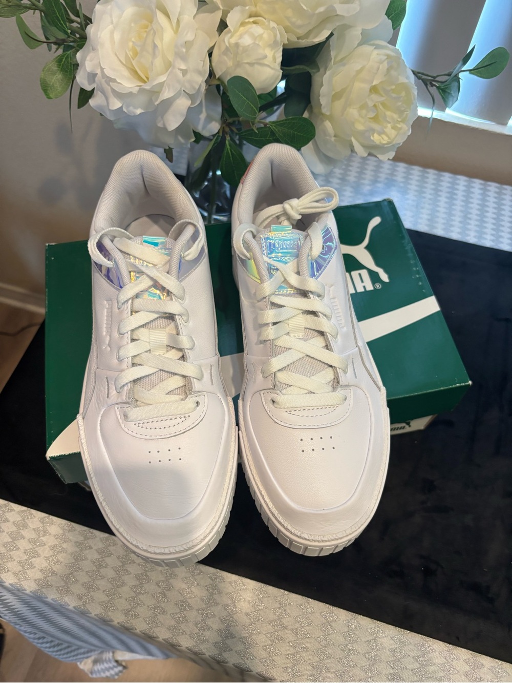 Puma Women's White Low-Top Sneakers with Iridescent Tongue